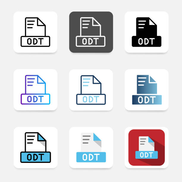 Set odt file format icons, covering various document types, extensions and file types. Set document format file icons. simple design for a responsive user interface. odt stock illustrations