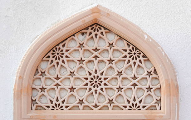 istock Architectural Detail Ornate Window Closeup Beige White Symmetrical Pattern 2179688742
