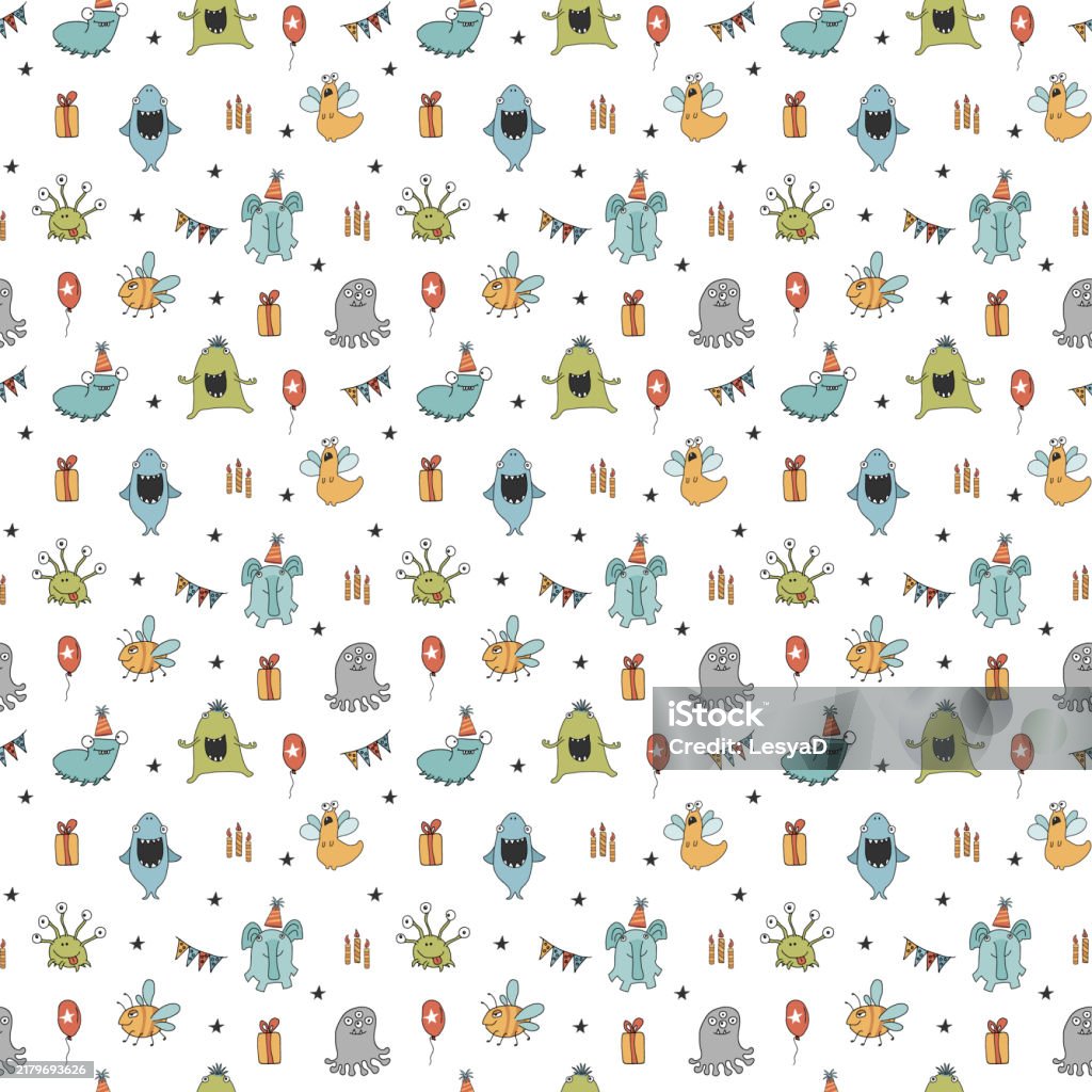 Monster Background Vector Cute Monsters Seamless Pattern Cartoon Monsters Background Vector ...