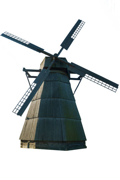 istock Old wooden windmill isolate. Village farm windmill on white background 2179698813