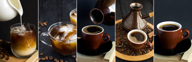 istock Coffee collage on the black background. Close-up. 2179701534