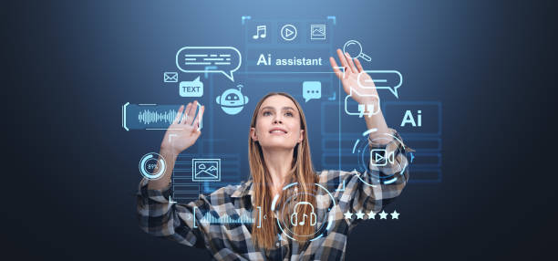istock Woman hands touch AI assistant, creative services and machine learning 2179701591