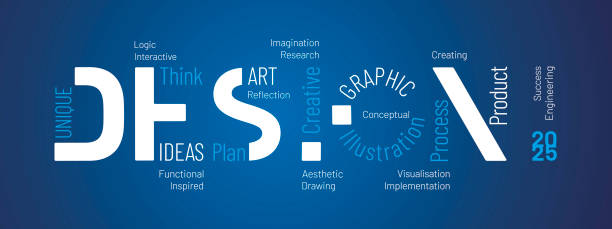 istock Design 2025 New Year modern and powerful white light blue word cloud text with words in shape of Design concept on blue board background 2179706278