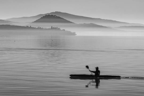 Lake Trasimeno, Perugia, Umbria, Italy:Canoeing on Lake Trasimeno
