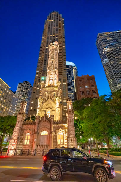 istock Water Tower Building in Downtown Chicago at night 2179708442