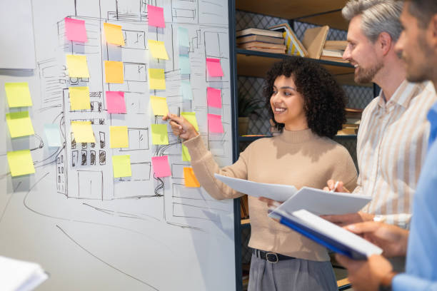 istock Creative group or business people planning innovation with sticky notes on glass wall. 2179709326