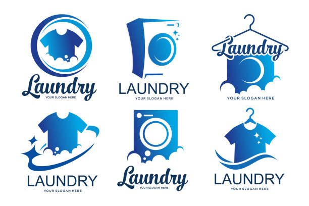 cửa hàng giặt ủi logo thiết kế bộ sưu tập. dịch vụ giặt là. minh họa vector - tiệm giặt quần áo hình minh họa sẵn có