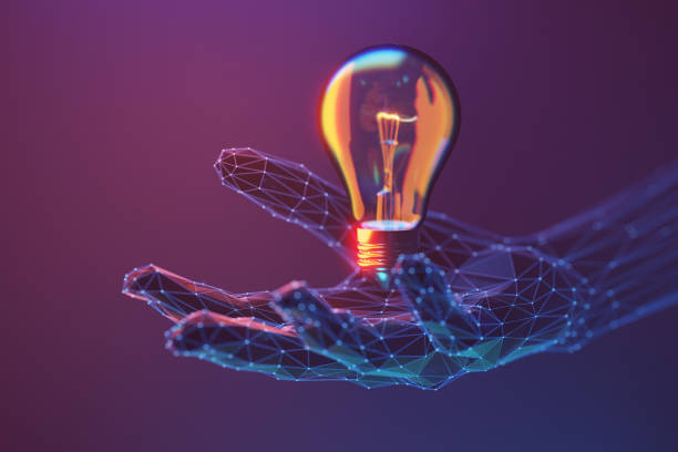 Digital Hand Holding Light Bulb Symbolizing Innovation and Ideas