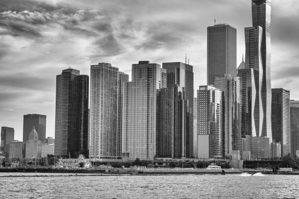 Downtown Chicago skyscrapers at sunset