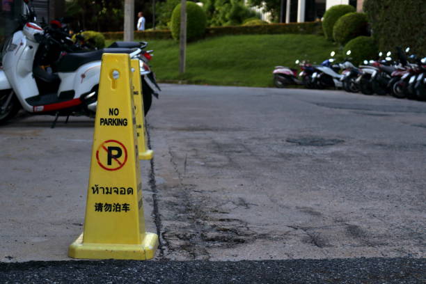 istock Yellow plastic cone on street in Thailand. 2179717017