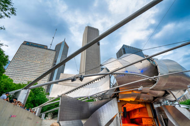 Chicago, IL - July 24, 2024: Jay Pritzker Pavilion is a shell-shaped open-air music auditorium located in Millennium Park.