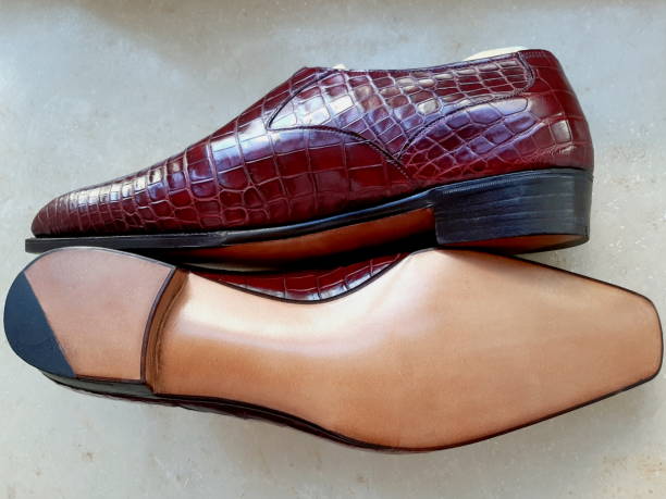 Chic man leather dress shoes in a chic blue layered background