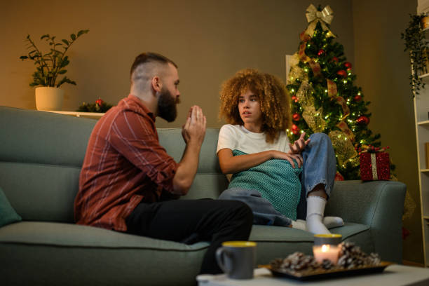 istock Young couple having relationship problems during christmas holidays 2179733726