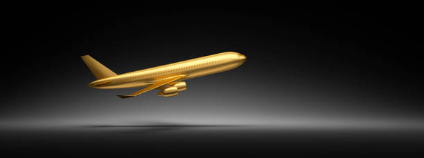 istock Golden airplane on black background 2179736396