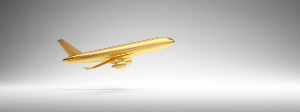 istock Golden airplane on white background 2179736398