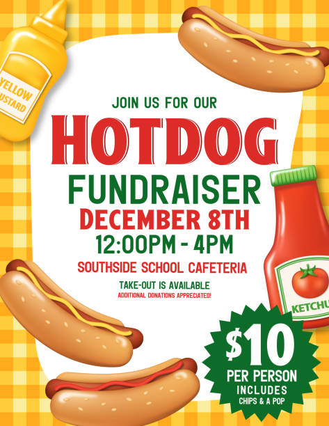 Hotdog Fundraiser flyer template. Ideal for your school's fundraiser.