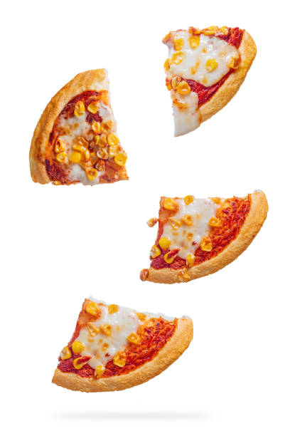 istock Slices of pizza with cheese and corn isolated on white background. 2179742574