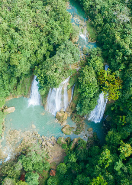 istock Aerial view waterfall in the mountain jungle. wterfall in green rainforest 2179743953