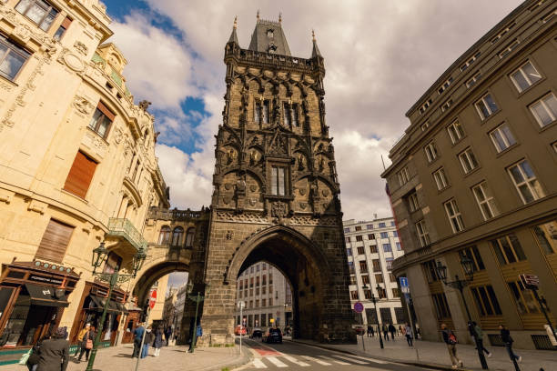 Powder Gate Tower on sunny day in Prague old town Czechia