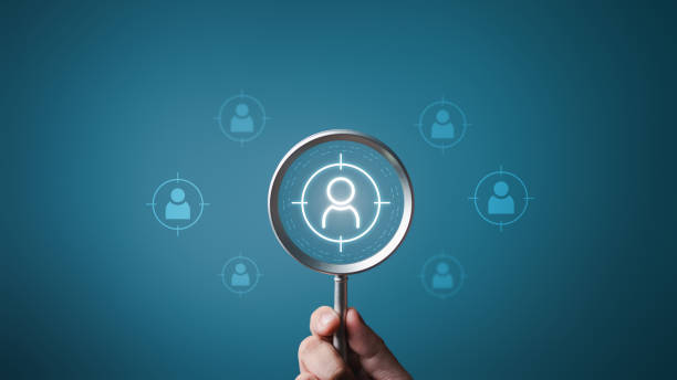 HR searching and selecting workers to join work. Choosing professional leader employee competency, Human resources management. Magnifier selects people for team. Business hiring and jobs recruitment.