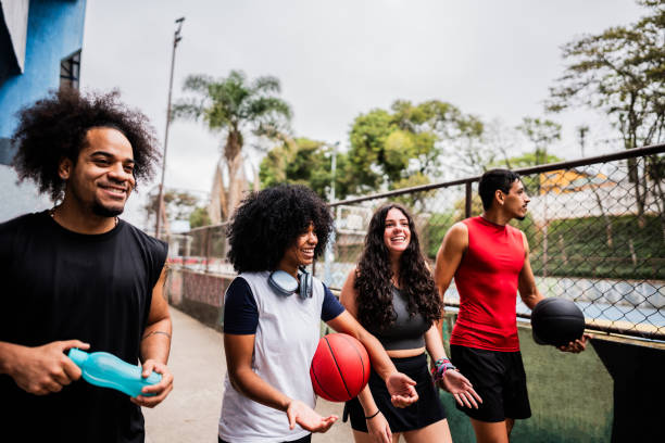 istock Basketball players talking and walking on the public park 2179763000
