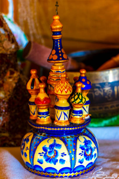 Russian figurines and souvenir matryoshka in wooden house Para Heredia Costa Rica in Central America.