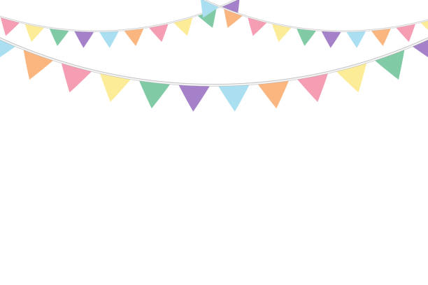 istock Blank Sweet Colorful Party Flags On White Background. Celebration Event And Happy Birthday. Multicolored. Vector Illustration. Copy Space 2179765428