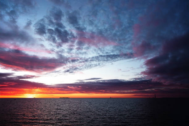 setting sun on the sea, beautiful sunset with colorful sky