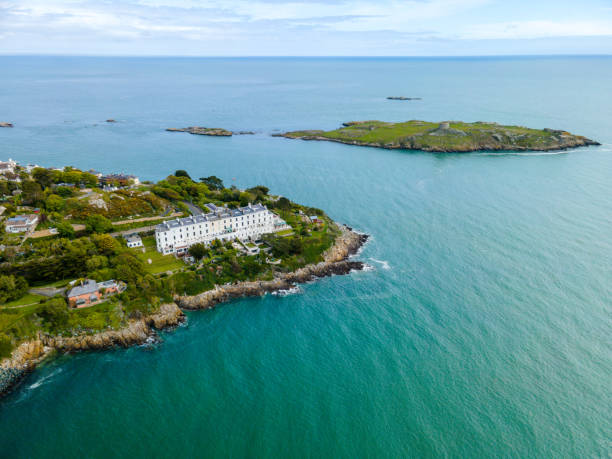 A view of Sorrento Terrace, Dalkey Island and The Irish Sea, South Dublin, Ireland.