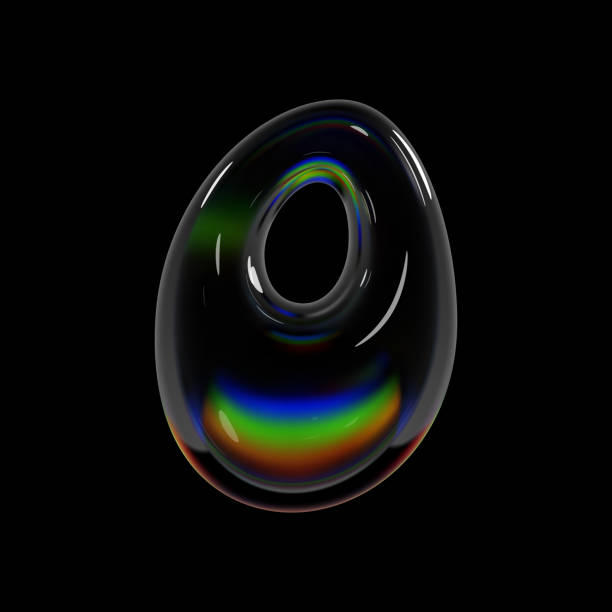 istock 3d holographic glass number 0 in balloon bubble shape with rainbow dispersion for Y2K typography 2179768632