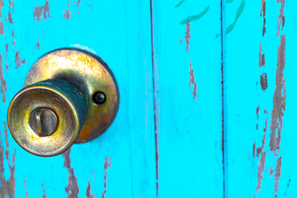 Locked metal door with a metal handle