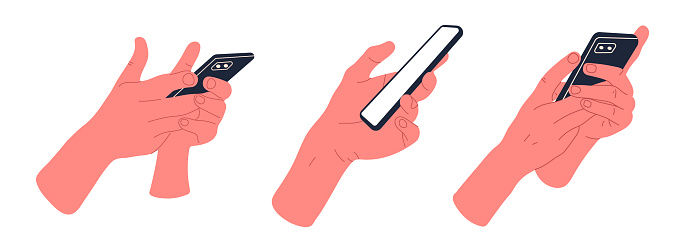 Tapping Phones Animation Hands Holding Smartphone Mobile Phones Users Fingers Scrolling And ...
