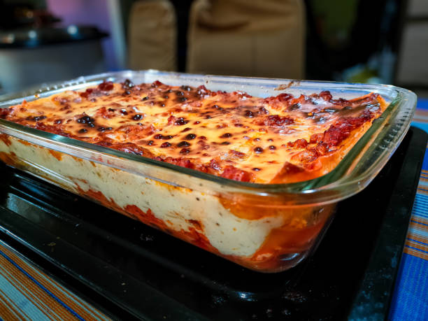 istock Freshly baked Lasagna close up and wide angle on the table with blur background 2179782212