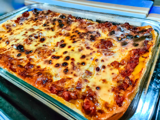 istock Freshly baked Lasagna close up and wide angle on the table with blur background 2179782267