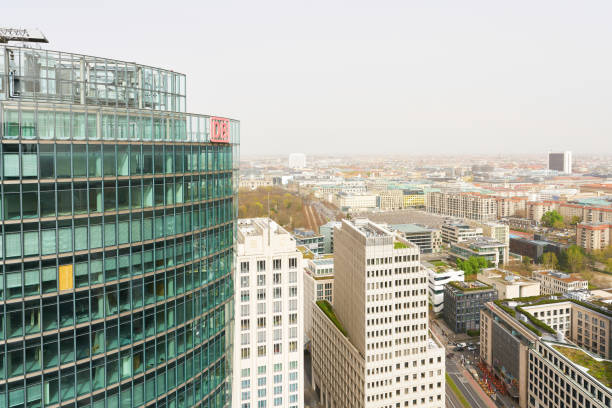 Berlin, Germany – March 30, 2024: View from a panoramic viewpoint towards the headquarters of Deutsche Bahn AG in Berlin