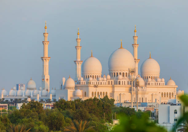 Abu Dhabi, UAE - April 22, 2023: Sheikh Zayed Grand Mosque at dusk