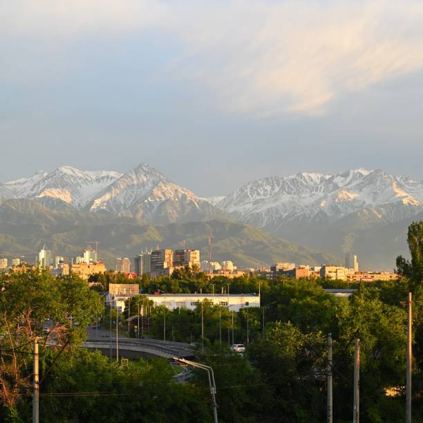 istock Almaty city skyline, Sunset light on buildings and mountains. 2179801199