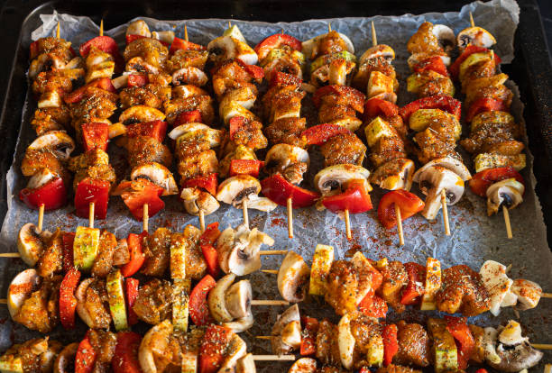 istock Fresh and delicious chicken skewers 2179807299