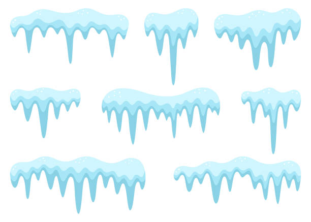 Icicles set. Snow caps with ice. Snowdrifts collection. Winter frames or decorative elements. Christmas or New Year theme. Vector illustration. Icicles set. Snow caps with ice. Snowdrifts collection. Winter frames or decorative elements. Christmas or New Year theme. Vector illustration on white background. icicle cartoon stock illustrations