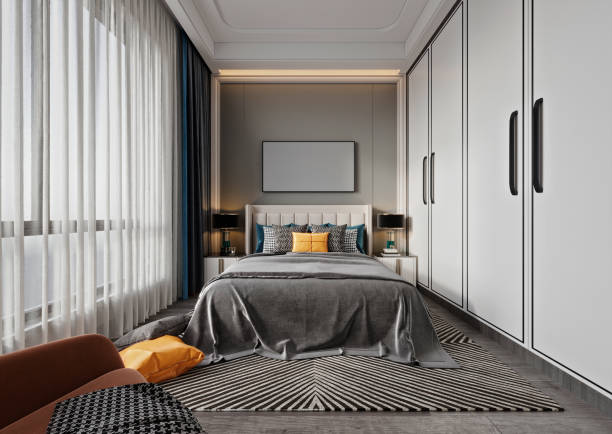istock 3D RENDER OF MODERN HOTEL ROOM 2179821390