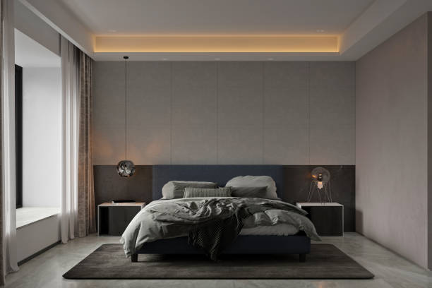 istock 3D RENDER OF MODERN HOTEL ROOM 2179821450