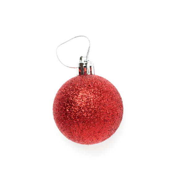 Red christmas ball isolated on white, top view