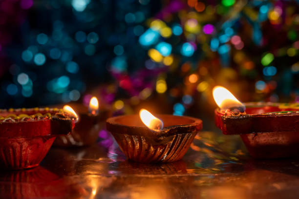 istock Colorful diwali lights glowing brightly on bokeh background. 2179825123