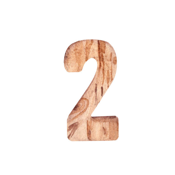 istock Wood Number Two. Front view. Watercolor illustration in rustic style isolated on white background. Design element with a realistic wooden texture 2179825600