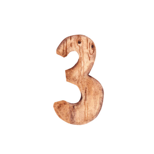 istock Wooden Number Three. Front view. Watercolor illustration in rustic style isolated on white background. Design element with a realistic wood texture 2179825601