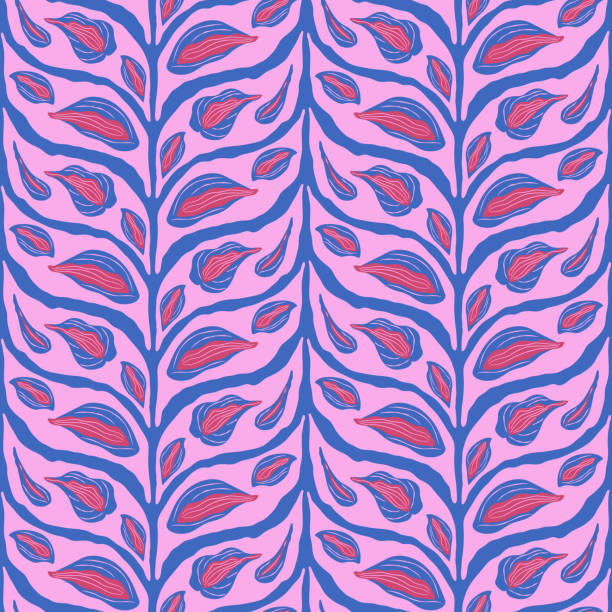 Leaves braided seamless pattern. Hosta plant vibrant endless background. Surface pattern design dopamine design motif. Vector hand drawn illustration. Leaves braided seamless pattern. Hosta plant vibrant endless background. Surface pattern dopamine design motif. Vector hand drawn flat illustration. hosta plants pics stock illustrations