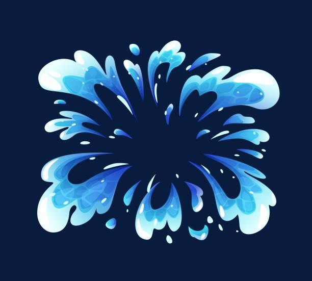 ilustrații de stoc cu explozie de apă fx. efect dinamic de stropire lichidă, efect de explozie radială și energie fluidă proaspătă. ilustrație vectorială de desene animate izolate cu izbucnire acvatică - stropire
