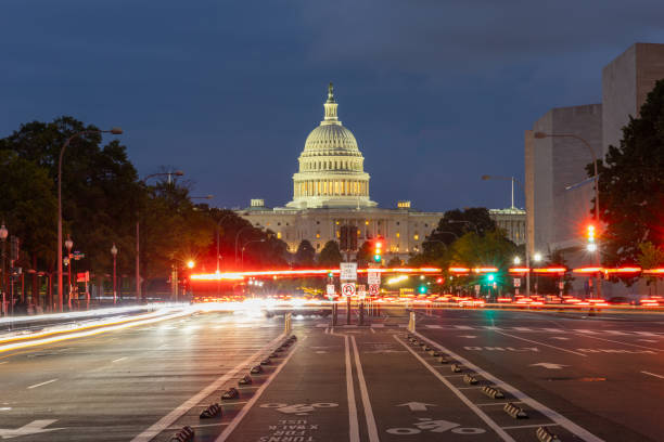 istock US Capitol viewed down Pennsylvania avenue at night 2179832974
