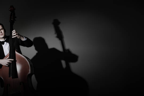 Selective focus: Double Bass lying on ne the floor