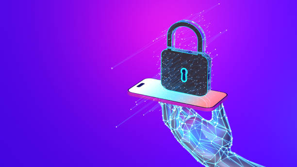 istock Internet Security concept. protect data.  lock sign on smartphone screen with cyber hand. 2179844483
